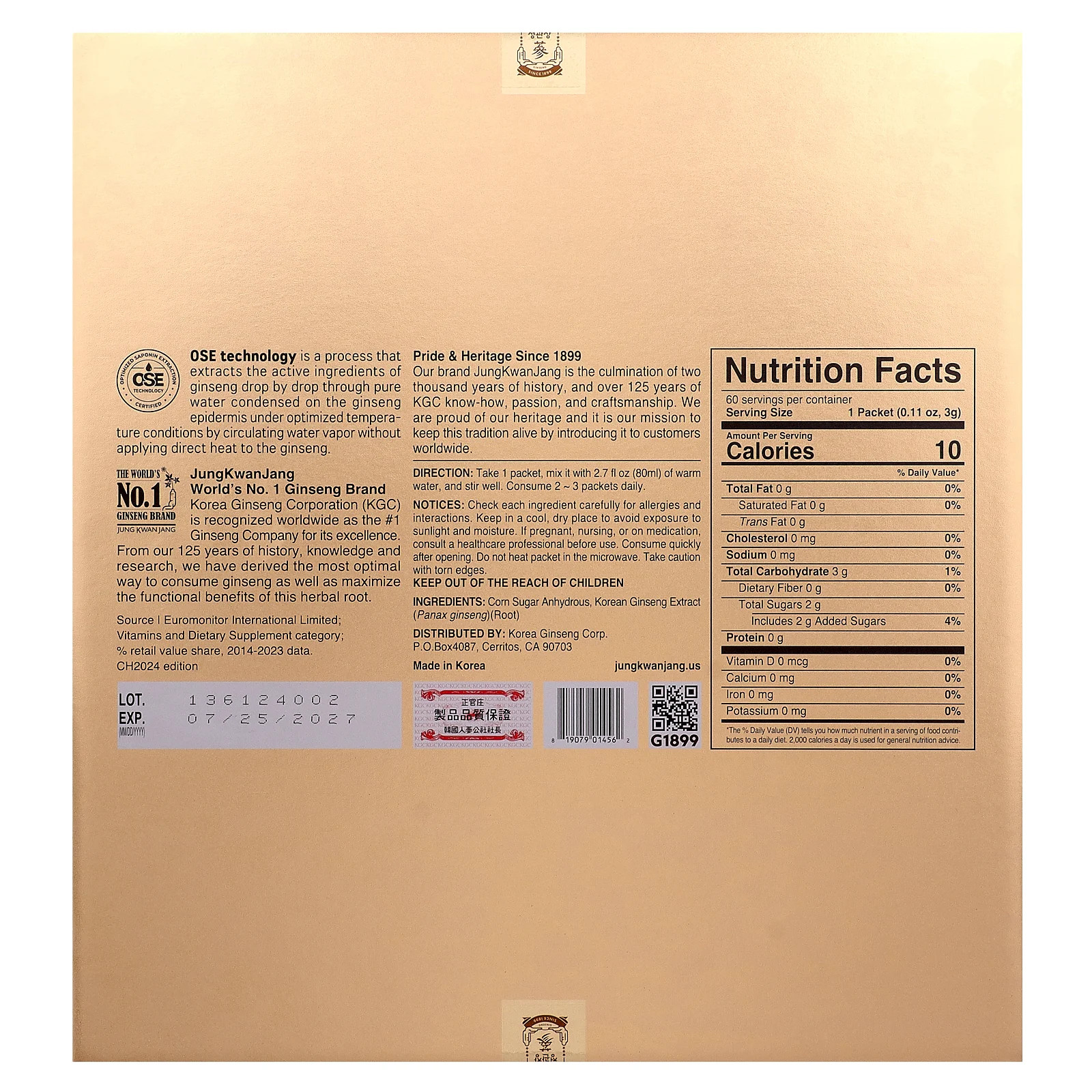 Korean Ginseng Tea, 60 Packets, 0.11 oz (3 g) Each