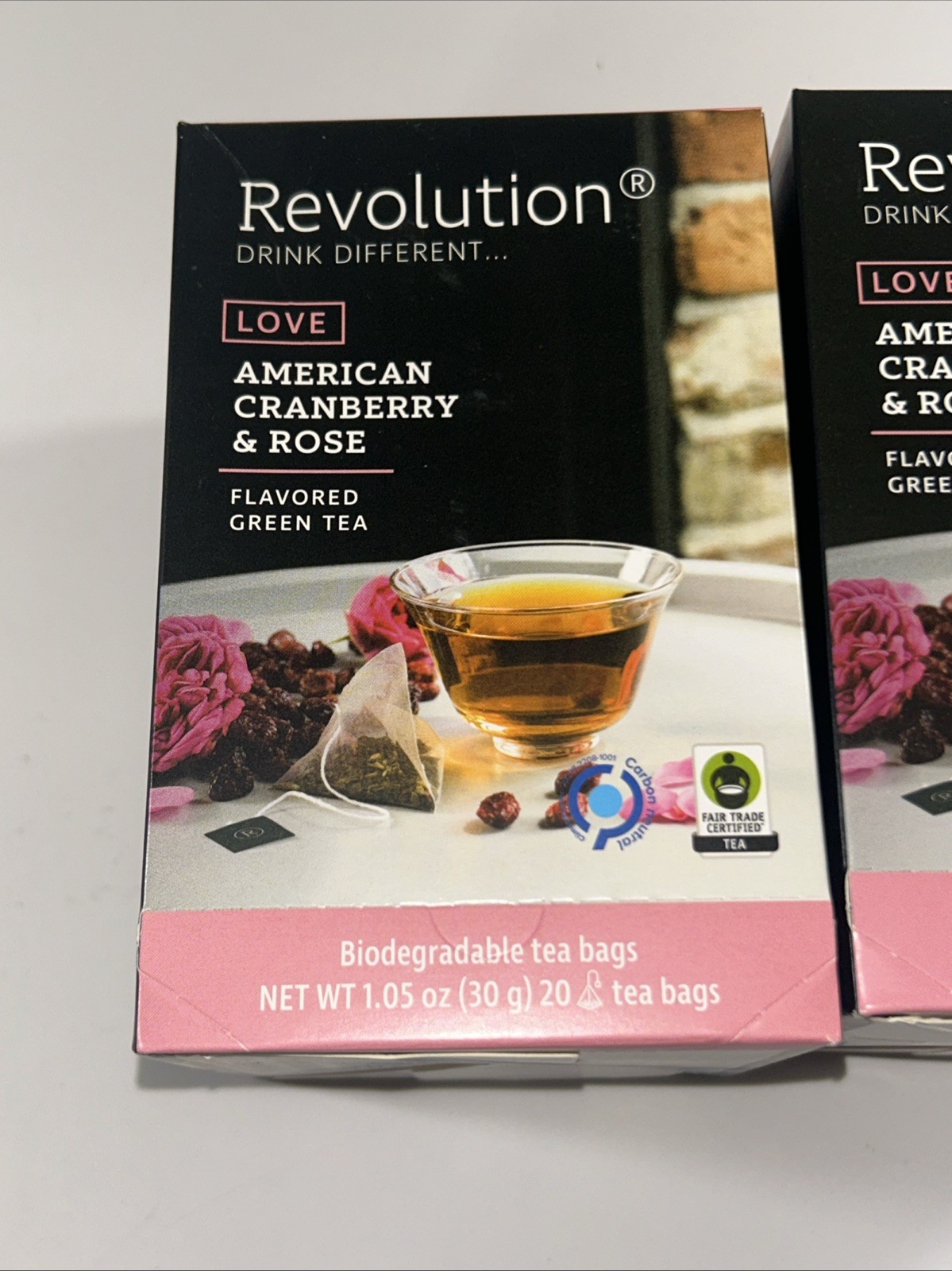 2 X Revolution Tea American Cranberry & Rose Green Tea 20 Bags Each NEW!