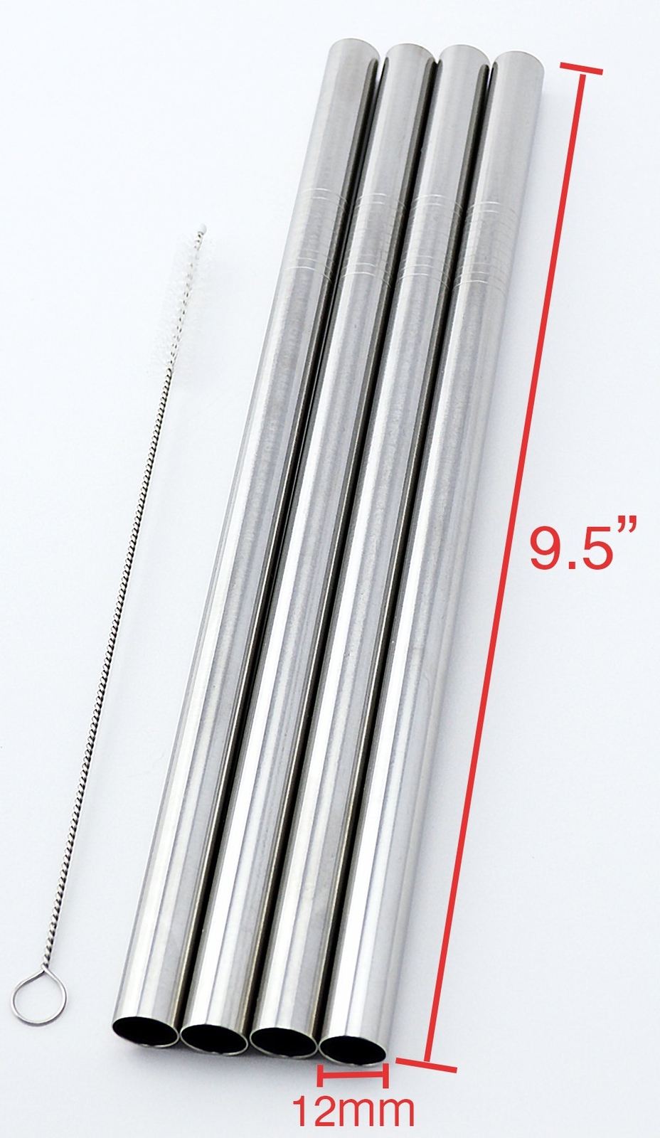 4 BOBA Straw Stainless Steel Extra Wide 1/2″ x 9.5″ Long Tapioca Pearl Bubble