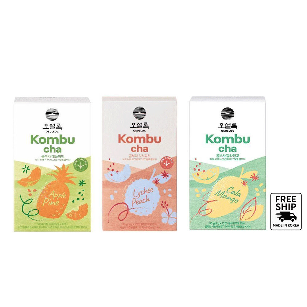 OSULLOC Kombucha 3 Flavors – Lychee Peach, Apple Pine, Calamango (30 Sticks)