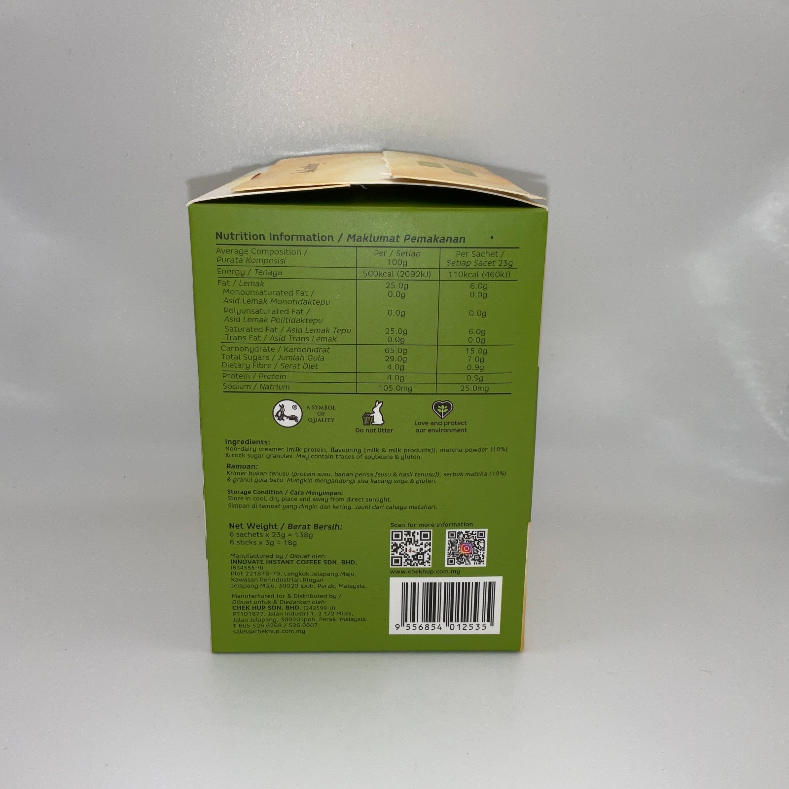 Chek Hup Premix Matcha Vanilla Latte (23 g X 6’s) 2 Boxes