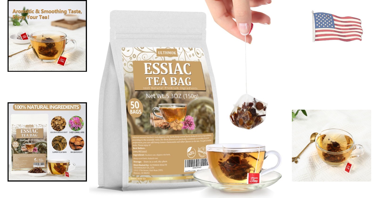 50 Natural Pyramid Tea Bags – Caffeine Free Burdock & Lemongrass Wellness Tea