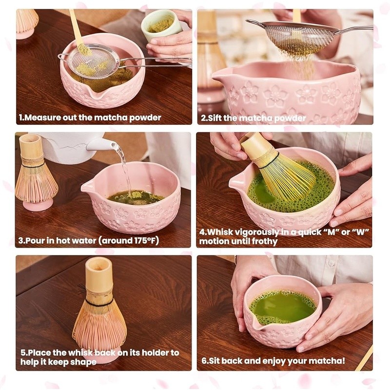 Cherry Blossom Matcha Set Bamboo Whisk Bowl Sifter Gift Authentic Tea Experience