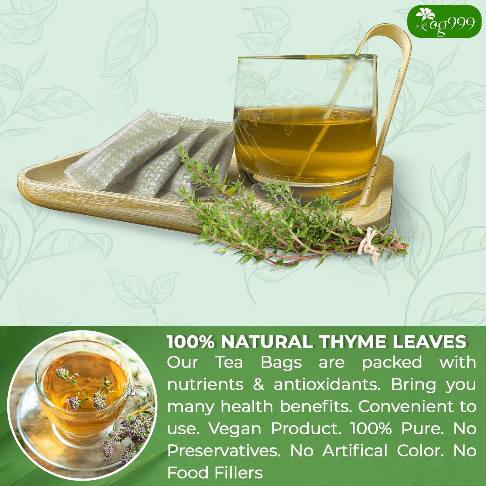 , Premium 40 Thyme Leaf Tea Bags, 100% Natural & Pure Thyme Leaves. Loose Lea…