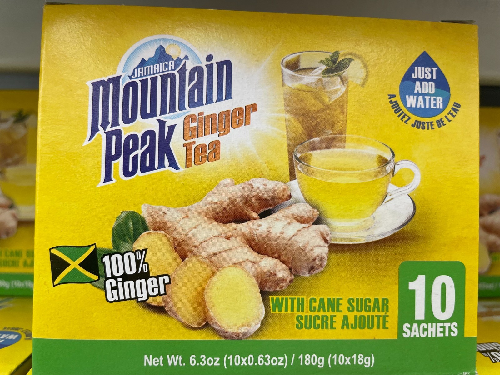5 Pack Mountain Peak Jamaican Ginger Instant Tea 10 Sachets w/Cane Sugar 0.63 oz