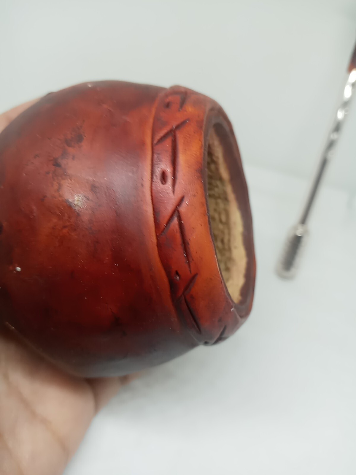 Argentina Unique Hand Made Wooden Yerba Mate Cup & Bombilla W Nature Design.