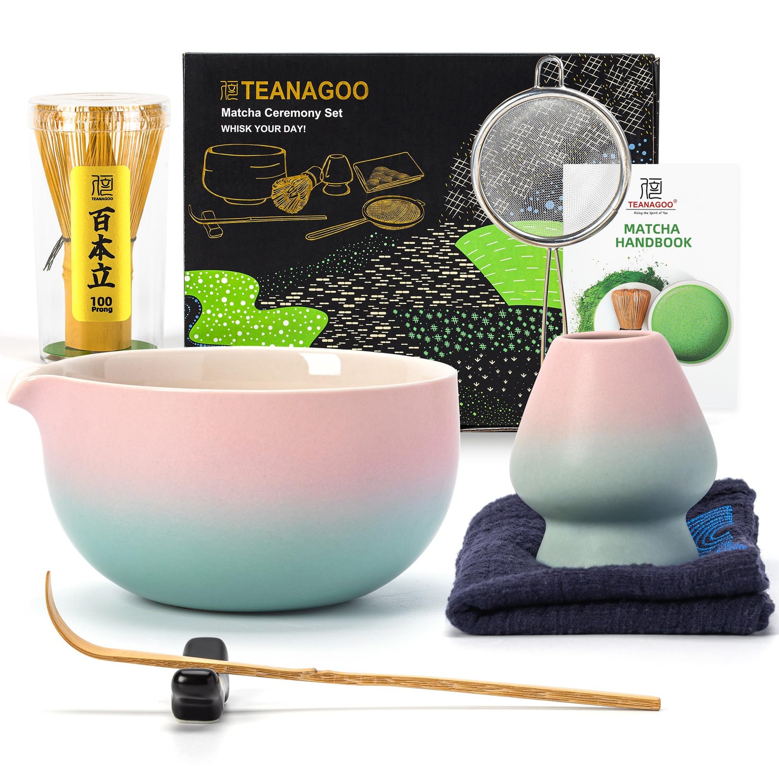 TEANAGOO Matcha Whisk Set Pink,Ceremony Matcha Set Kit Grident Pink,Matcha Te…