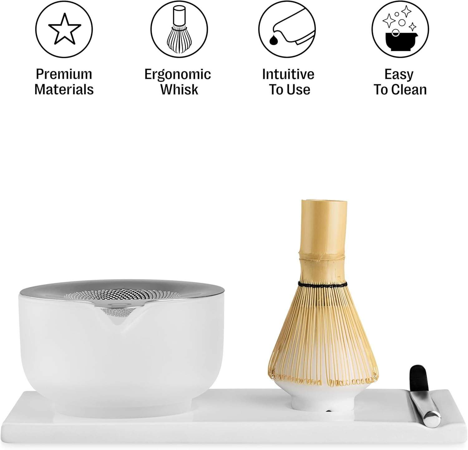 Complete Matcha Tea Set with Bowl, Whisk, Spoon & Tray – Matte White