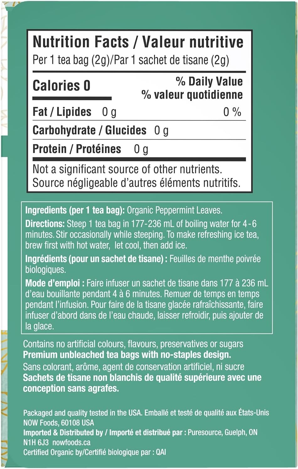 NOW Organic Peppermint Tea 24 Tea Bags – Organic and Non-GMO
