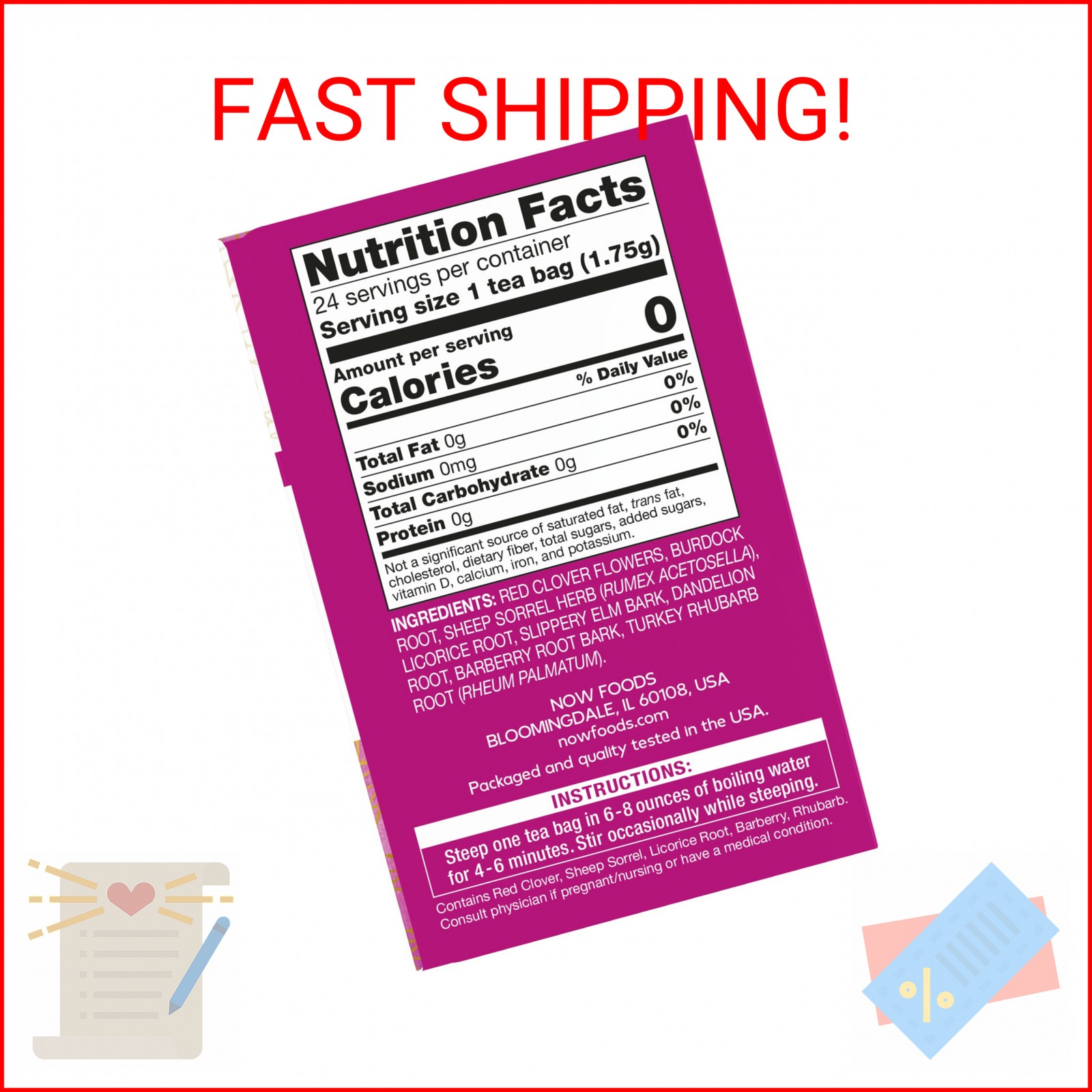 NOW Foods Give a Tea™ Ojibwa Tea, Herbal, Caffeine-Free, 24 bags, traditional No