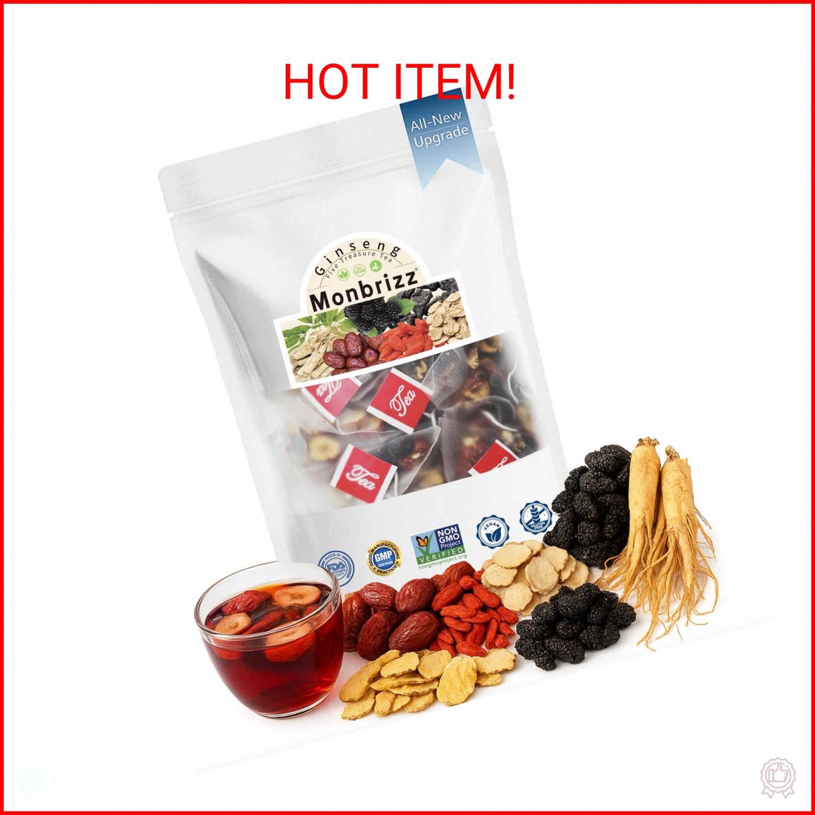 Monbrizz kidney tea formula Ginseng Six treasure tea te divina, maca root, Goji