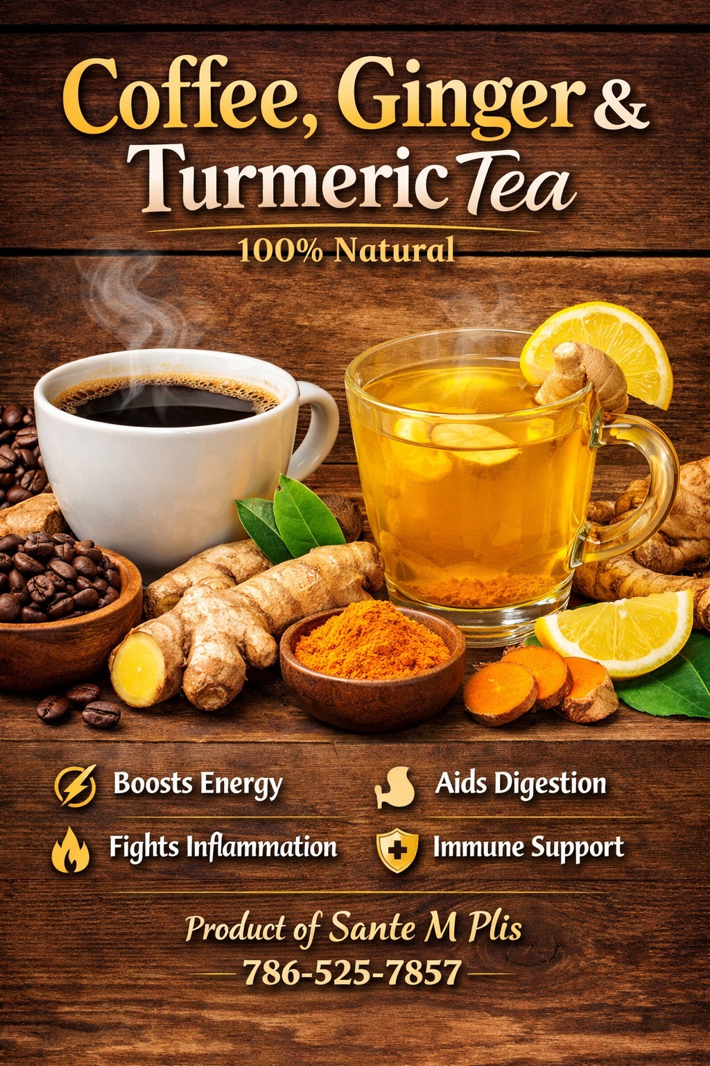 20Tea Bags Coffee Ginger and Tumeric Herbal Tea 100% Natural