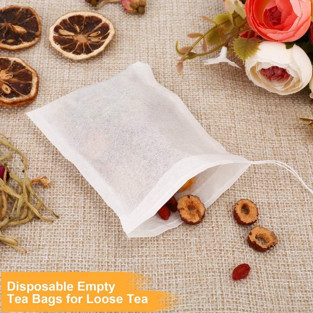100PCS Tea Filter Bags, Disposable Tea Bags for Loose Leaf Tea, Drawstring Em…