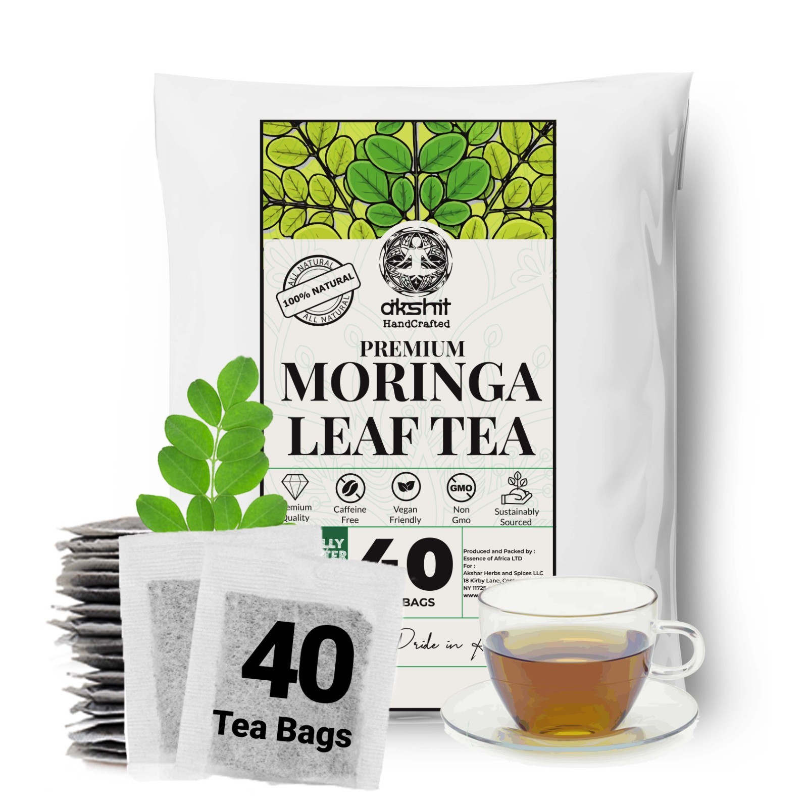 40 Moringa Tea Bags All Natural Moringa leaf Tea- Caffeine-Free Herbal Tea