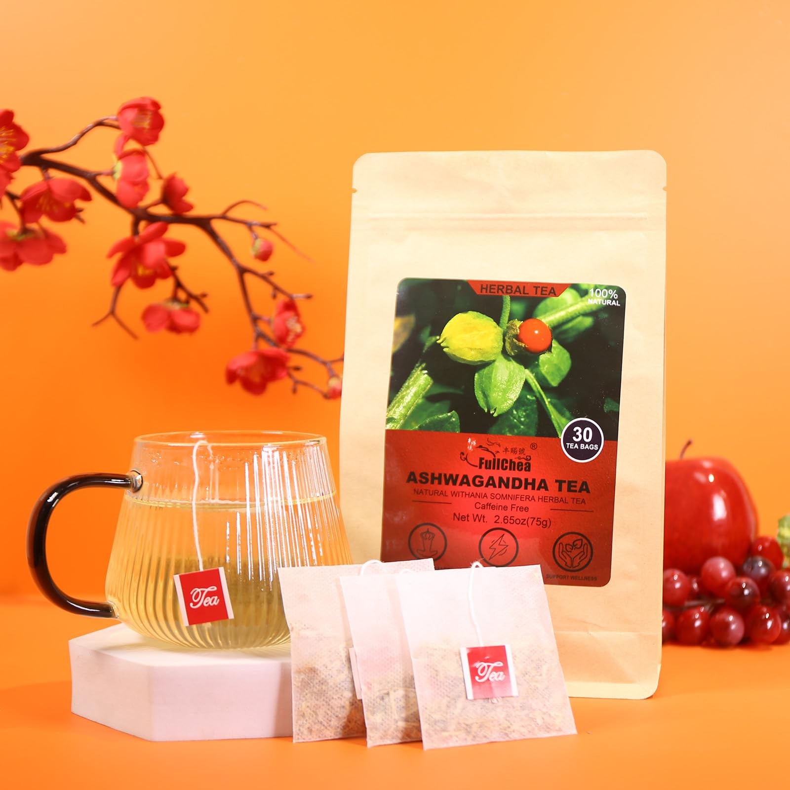 FullChea – Ashwagandha Tea, 2.5g X 30 Count – Sourced 30 (Pack of 1)