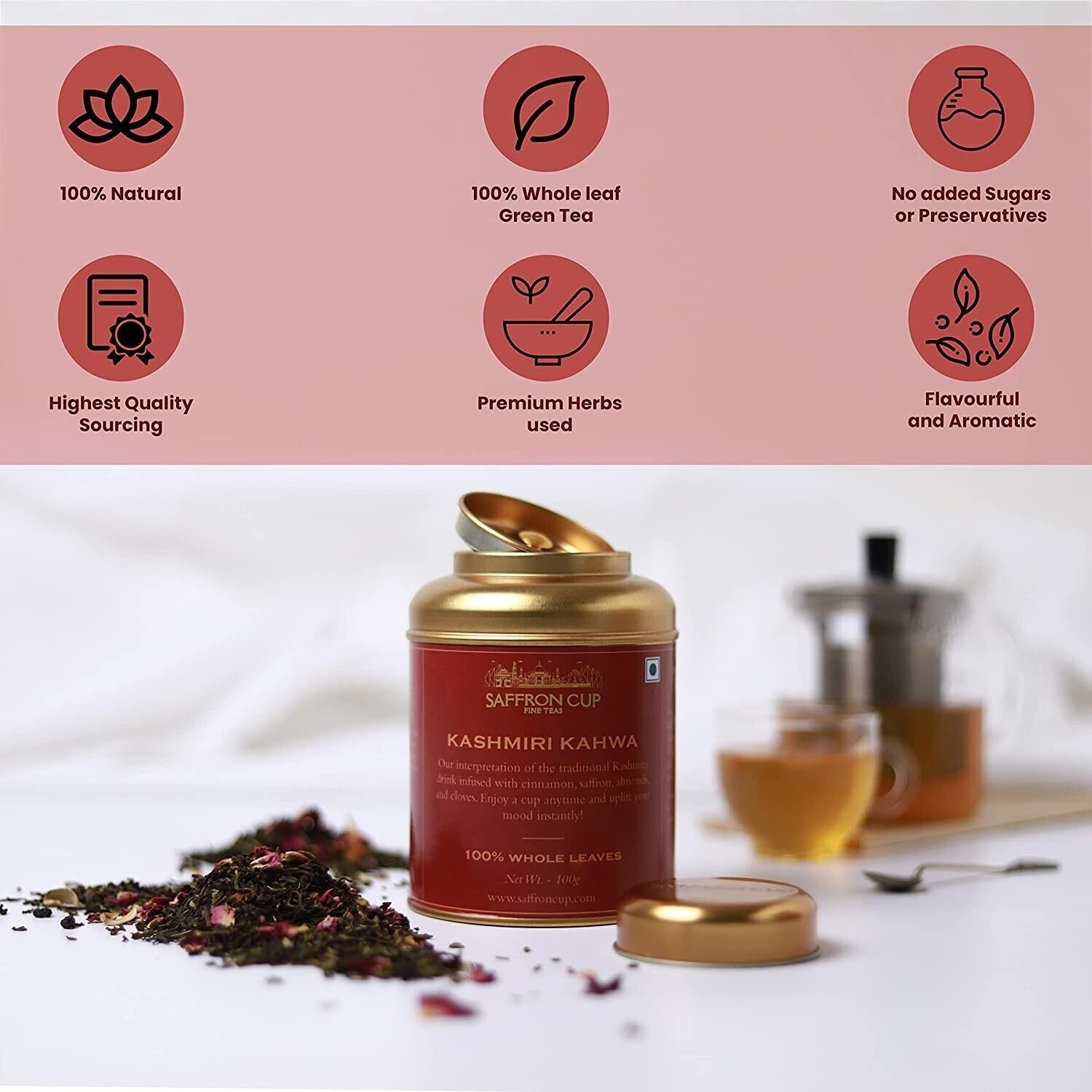 Saffron Cup | Kashmiri Kahwa | Green Tea 100 Gm ( 50 Cups) | Detox, Weight Loss