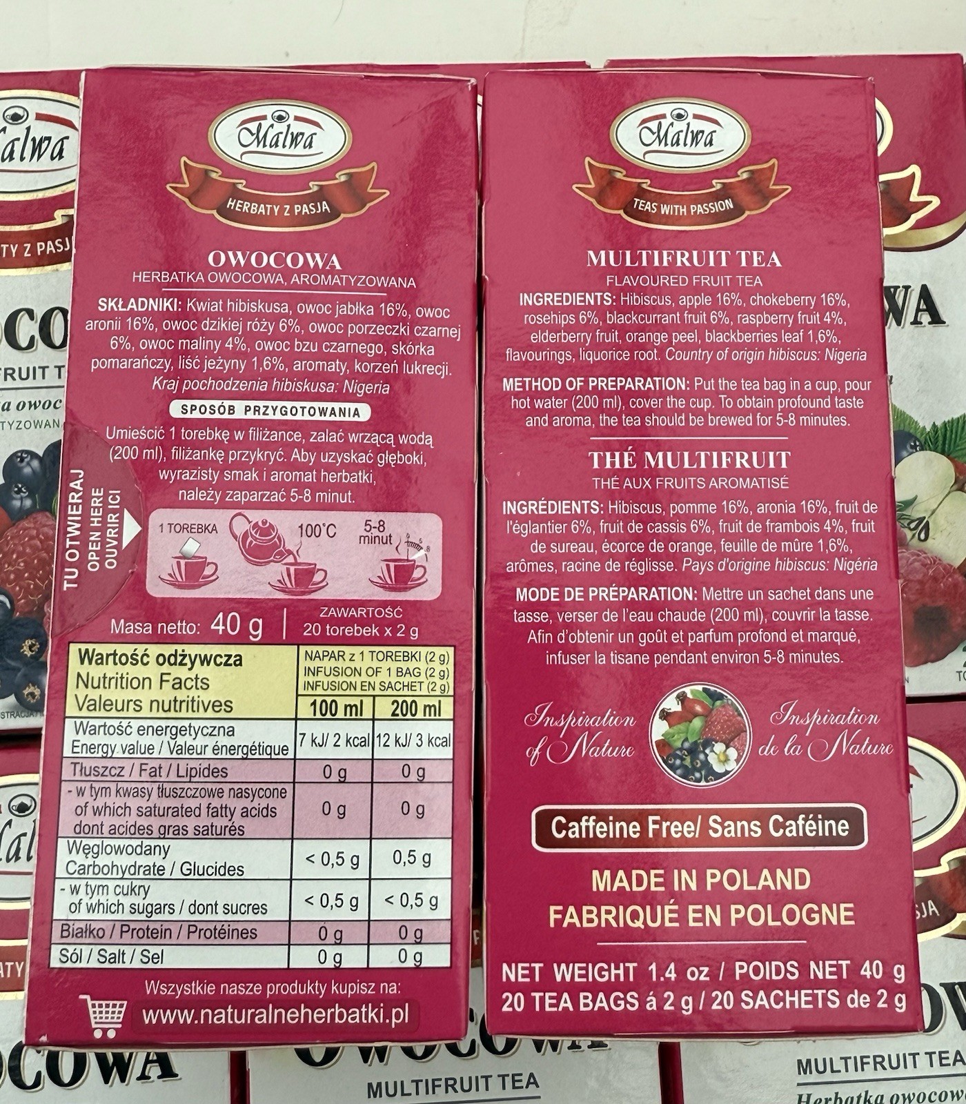(10) boxes MALWA Owocowa Multifruit Herbal Tea Bags Poland caffeine free