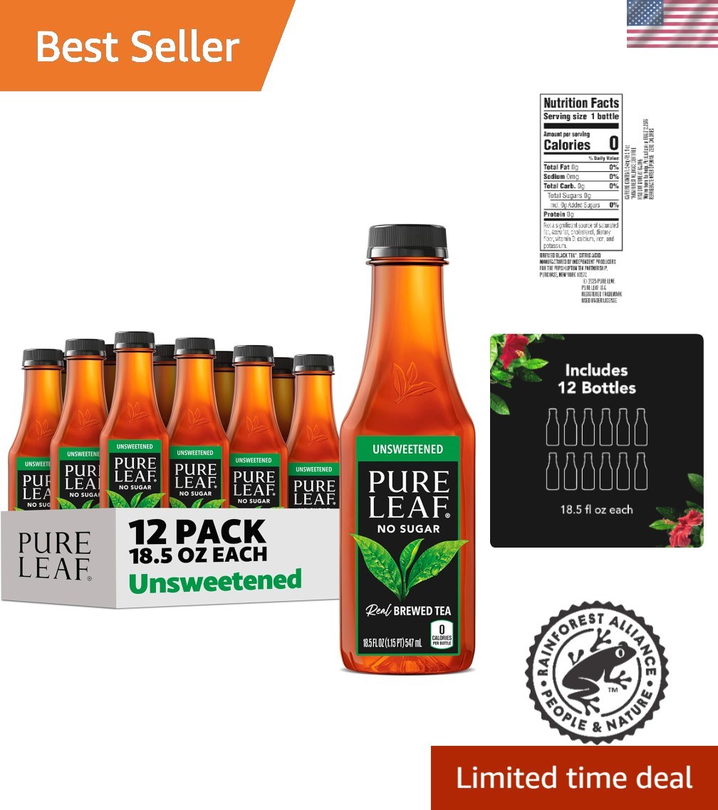 Pure Leaf Unsweetened Iced Tea – 0 Calories, Pack of 12, Real Brewed Black Tea