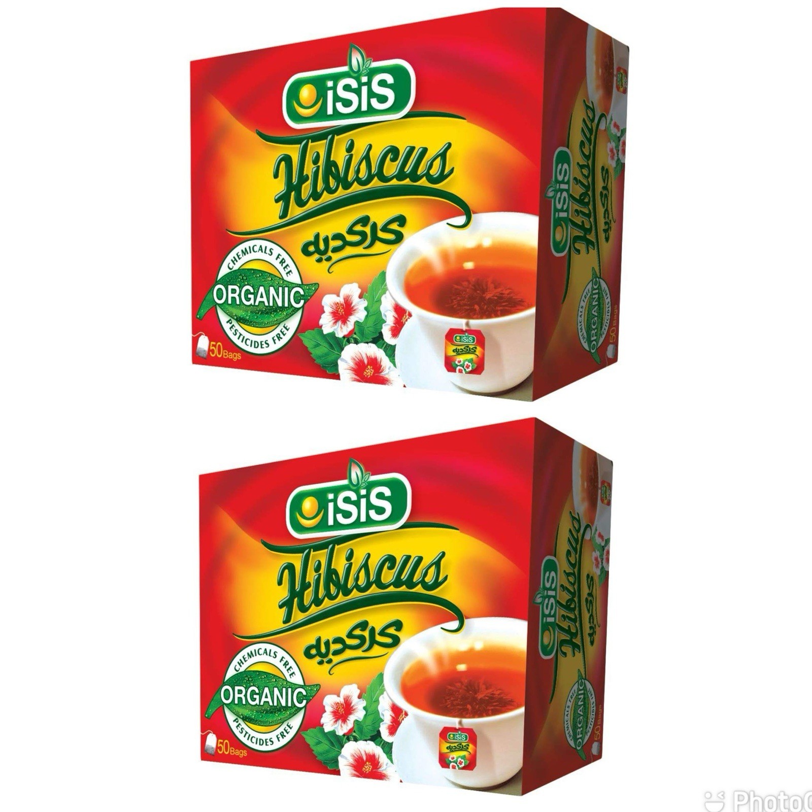2x Boxes Organic ISIS Natural Egyptian Hibiscus Herbal Tea 2X50 Bags كركديه