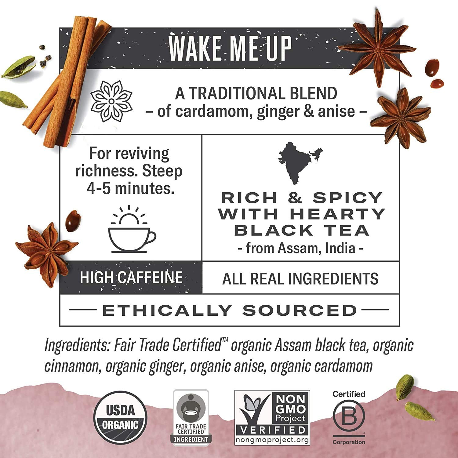Organic Golden Chai Tea, 18 Tea Bags (Pack of 3), Assam Black Tea, Cardamom, …