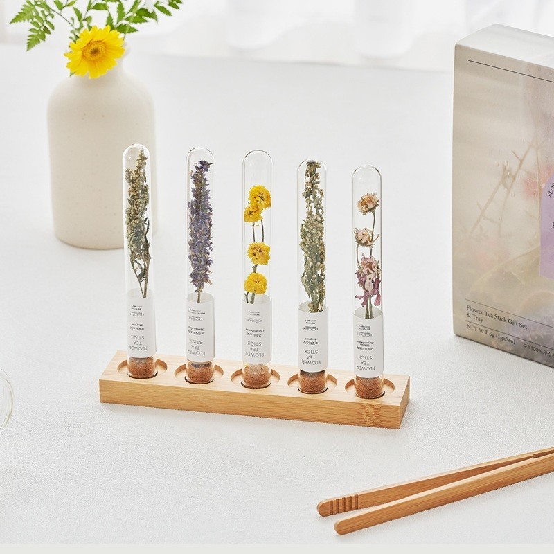 Kkokdam Flower Tea Gift Set with Wood Tray Herbal Tea Sampler