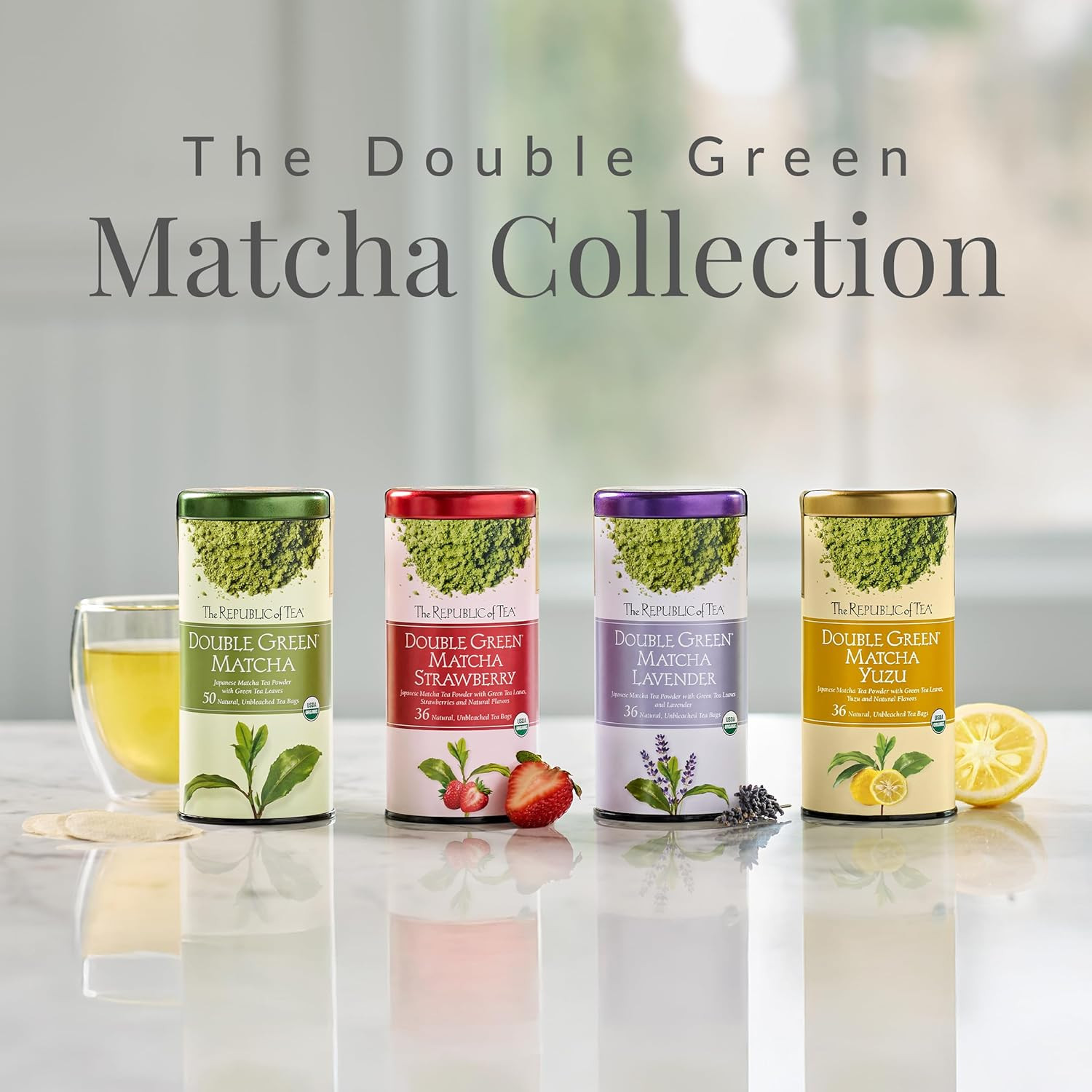 The Republic of Tea Organic Double Green Matcha, Individual Tea Bags with Japane