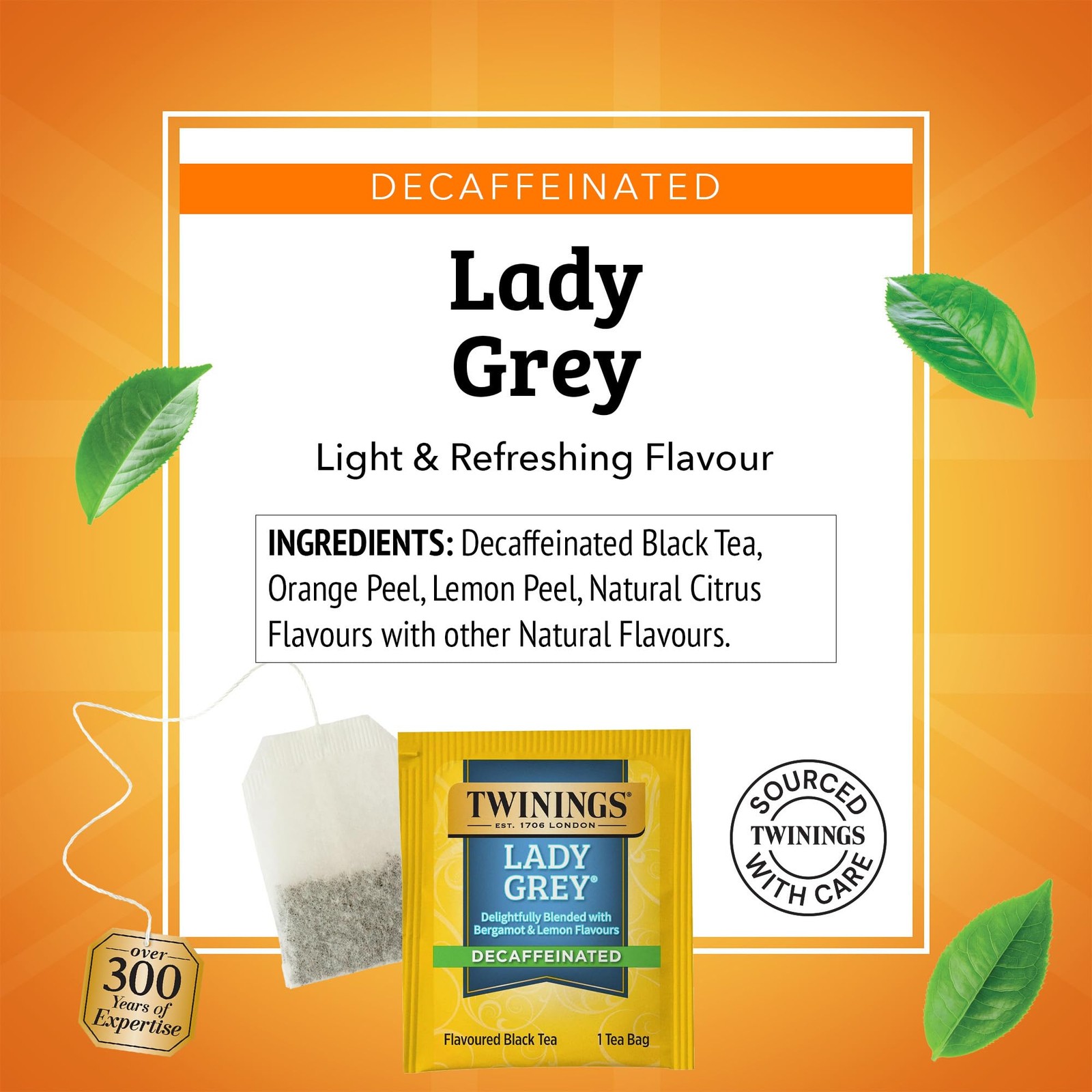 Twinings Decaffeinated Lady Grey Black Tea Individually 100 Count (Pack of 1)