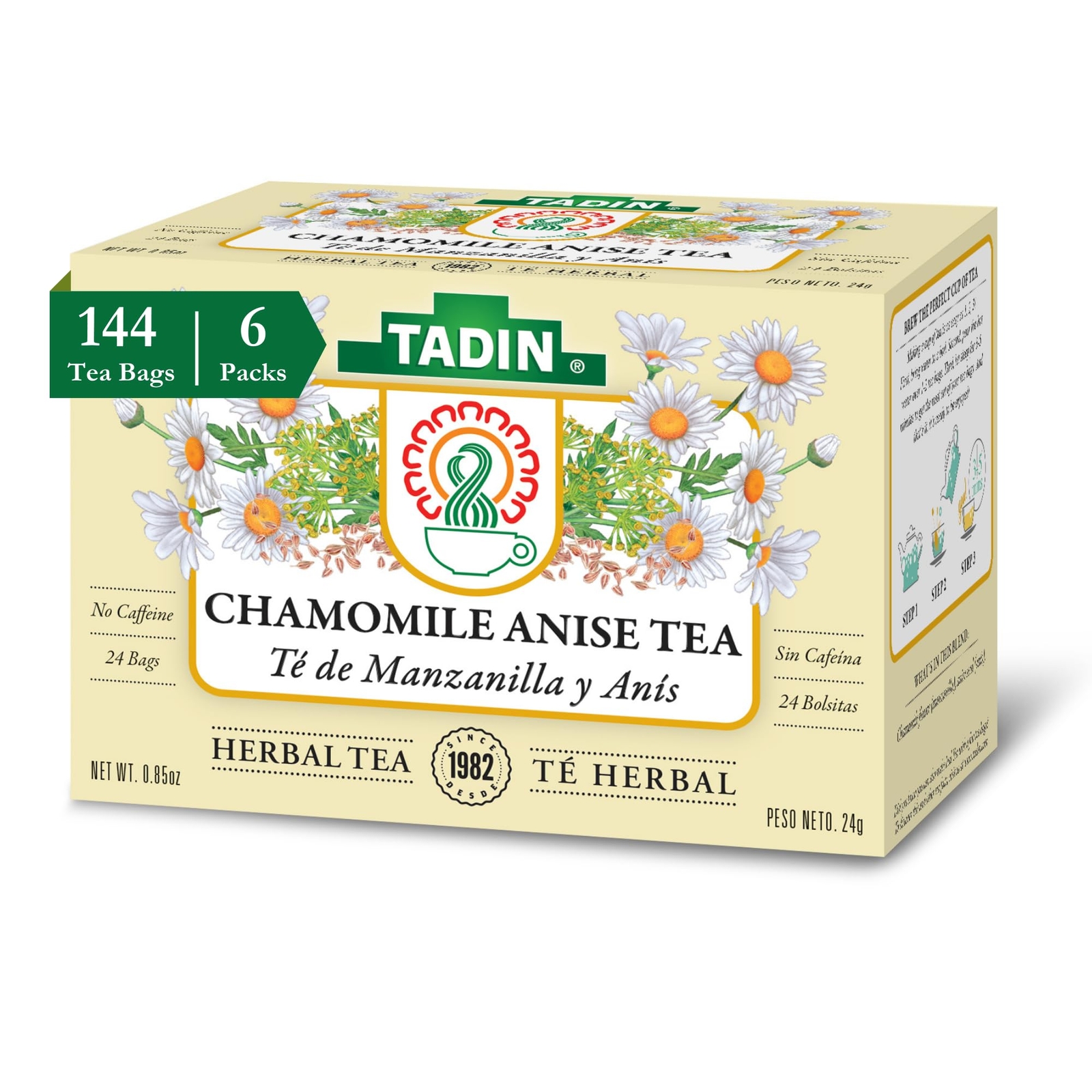 Tadin Chamomile Anise Herbal Tea Bags 24 Count Caffeine Free Relaxation Blend