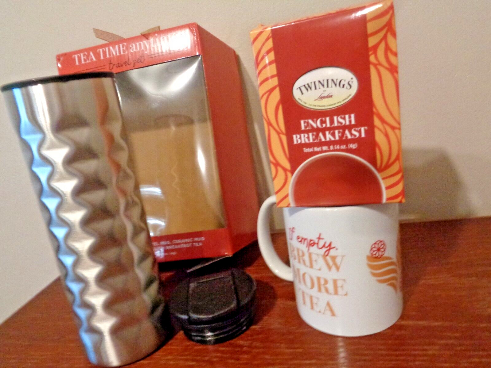 Twinings Tea Time Anytime Travel Set Stainless Steel Tumbler Ceramic Mug Tea