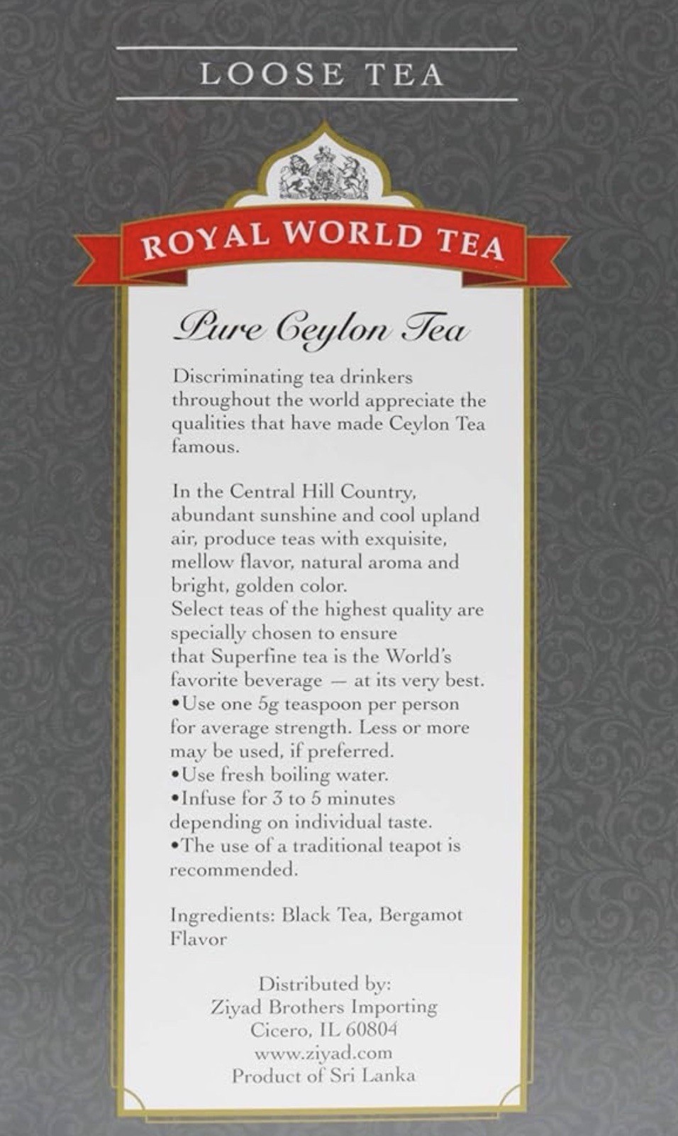 Royal World Earl Grey Loose Leaf Black Tea 17.6oz Bergamot Ceylon Tea