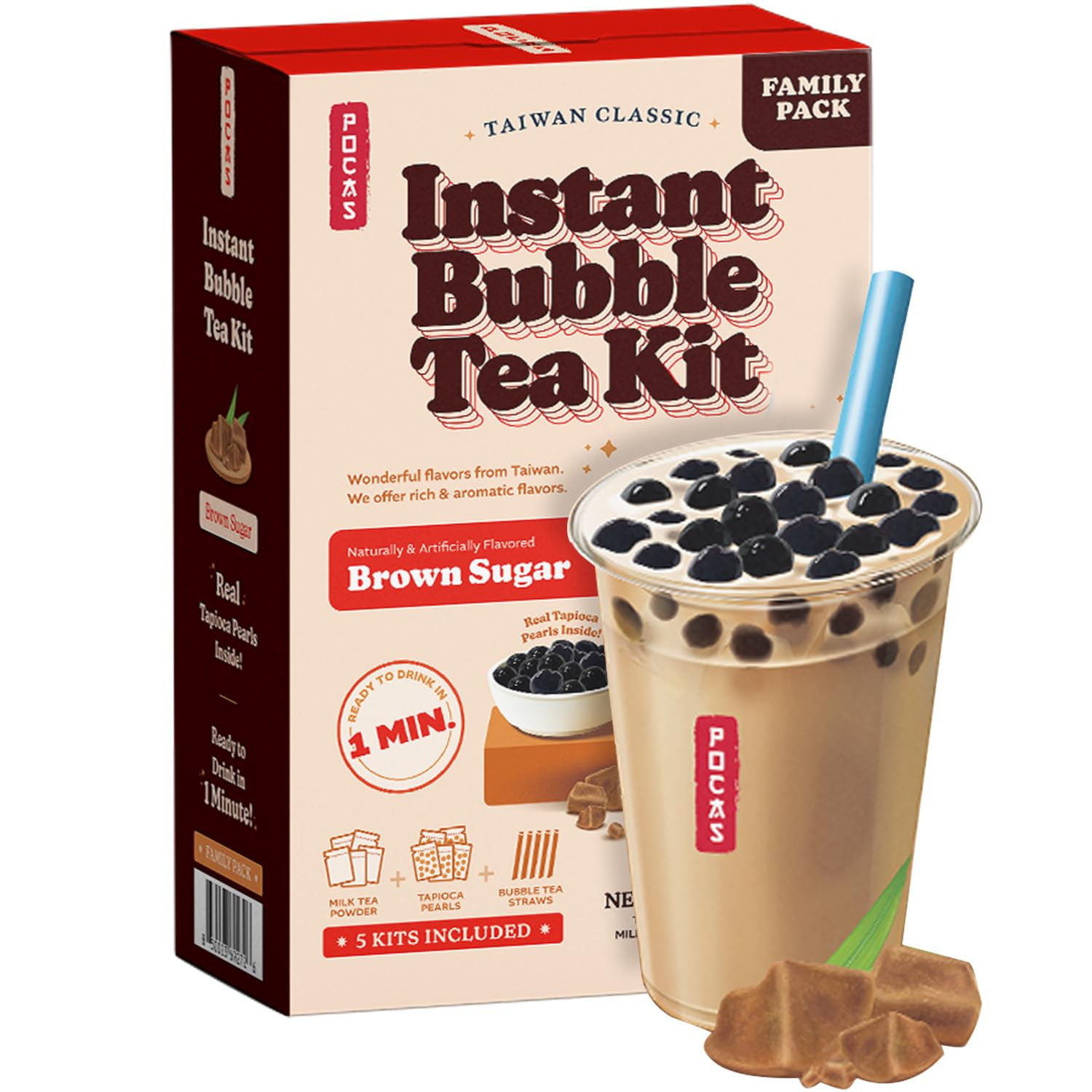 Bubble Tea Kit, Brown Sugar – Instant Milk Tea Powder with Authentic Tapioca Pea