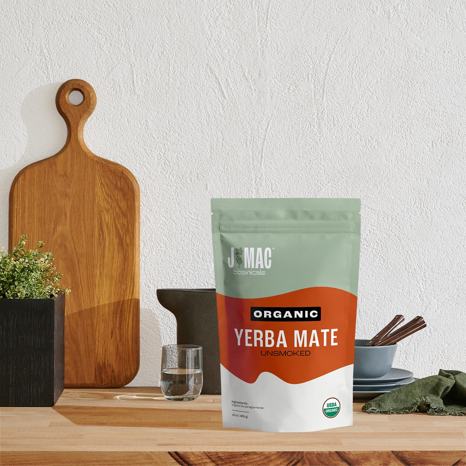 J Mac Botanicals Organic Yerba Mate Loose Leaf Tea, Unsmoked Natural Energy Herb