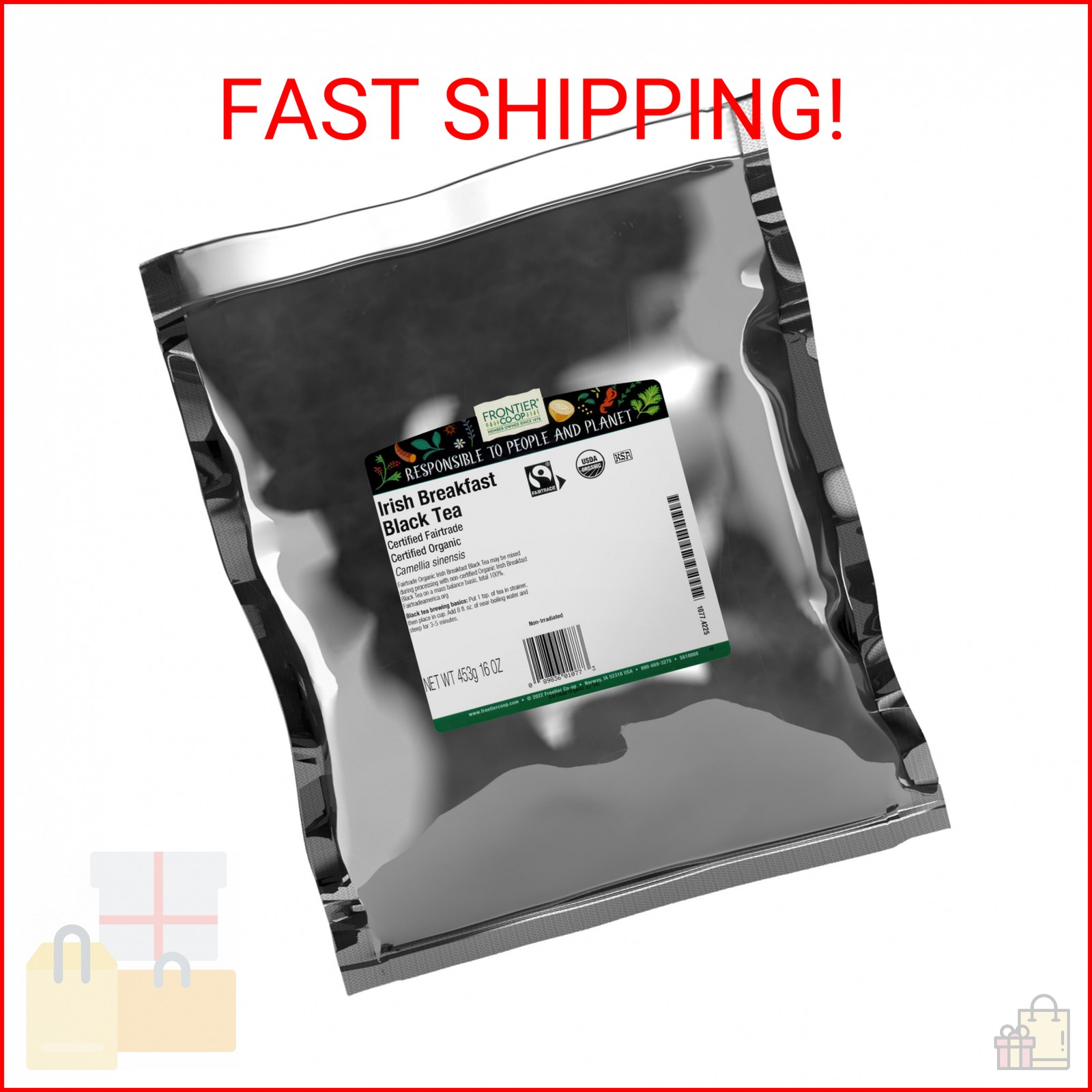 Frontier Co-op Certified Organic Fair Trade Irish Breakfast Tea, 1-Pound Bulk, R