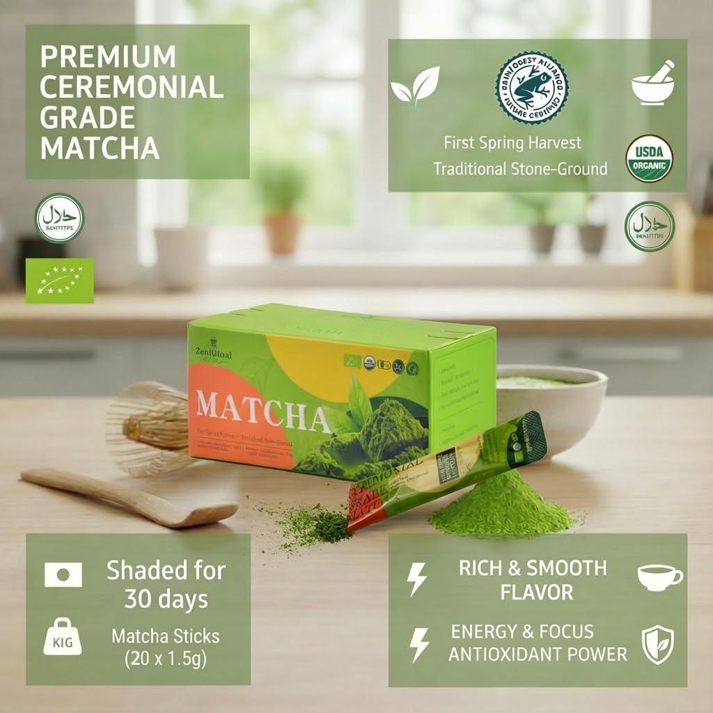 ZenRitual Organic Matcha Sticks, Ceremonial Grade Pouch 30g