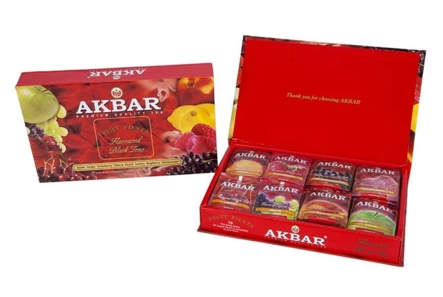 Akbar Fruit Fiesta Black Tea Gift Box 80 Foil Bags 160g Apple Grape Cherry Lemon