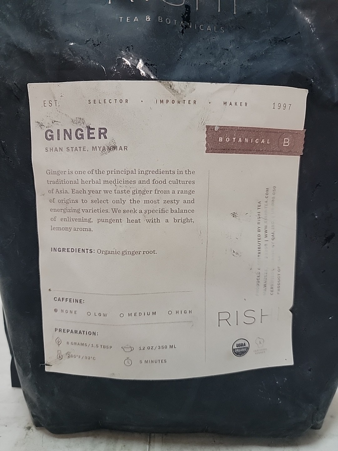 Rishi Tea Ginger Herbal Tea – Organic, Caffeine Free Loose Leaf, Exp1/27