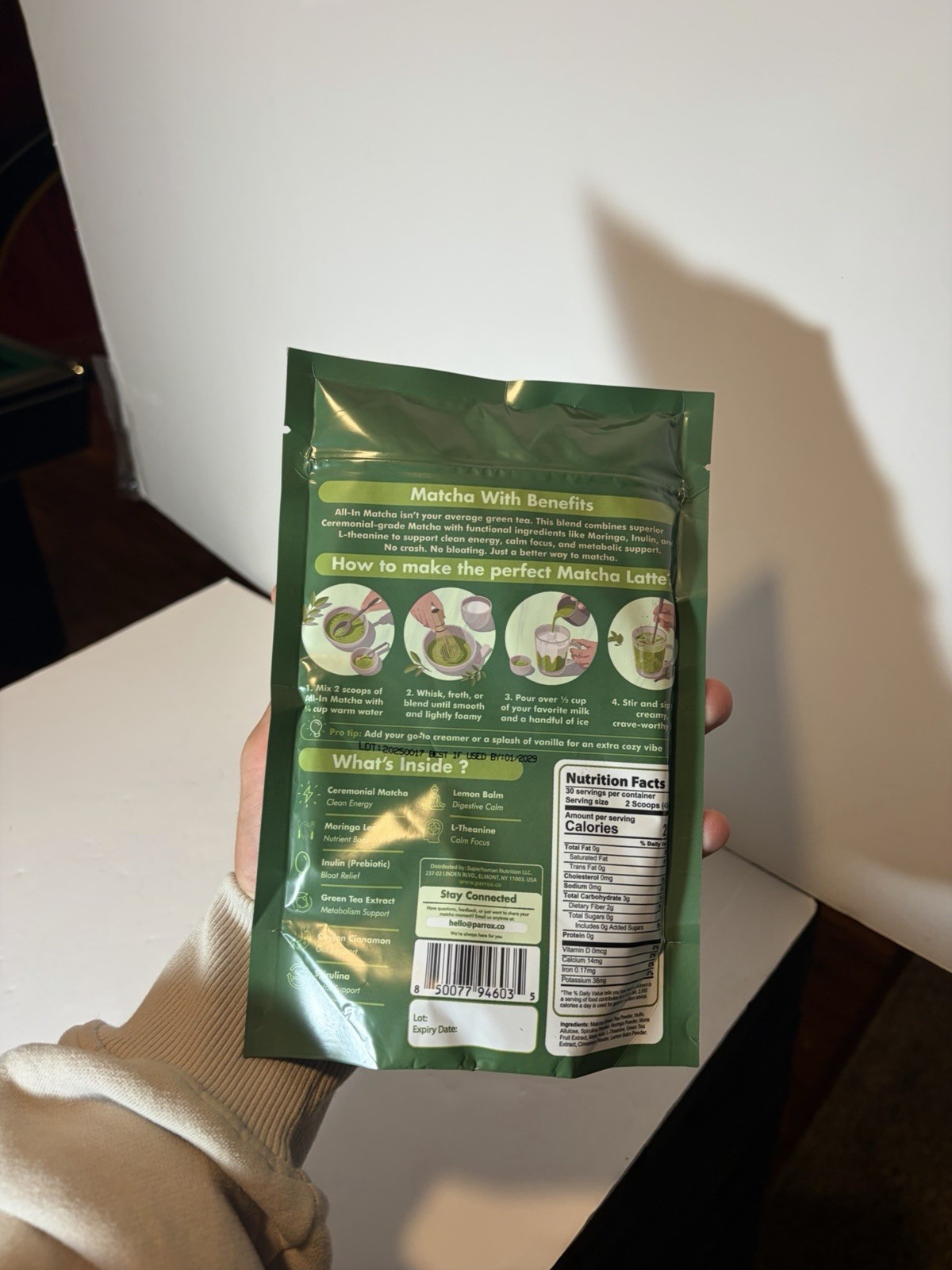 Parrot All-In Matcha Powder Vegan Zero Sugar Non-GMO 4.76 oz (135 g)
