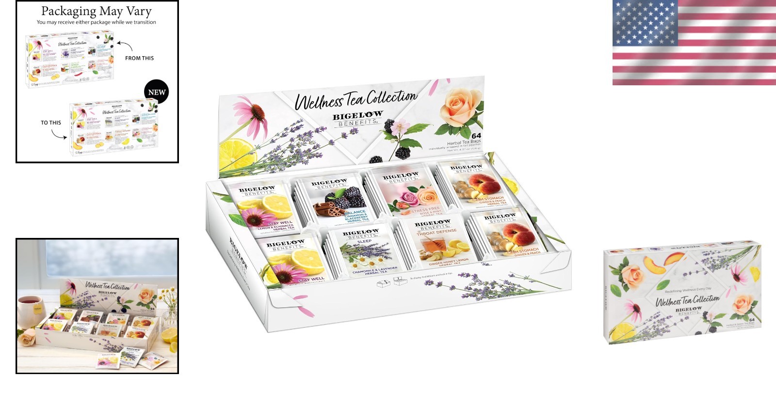 Individually Wrapped 64 Count Bigelow Wellness Tea Gift Sampler for Relaxation
