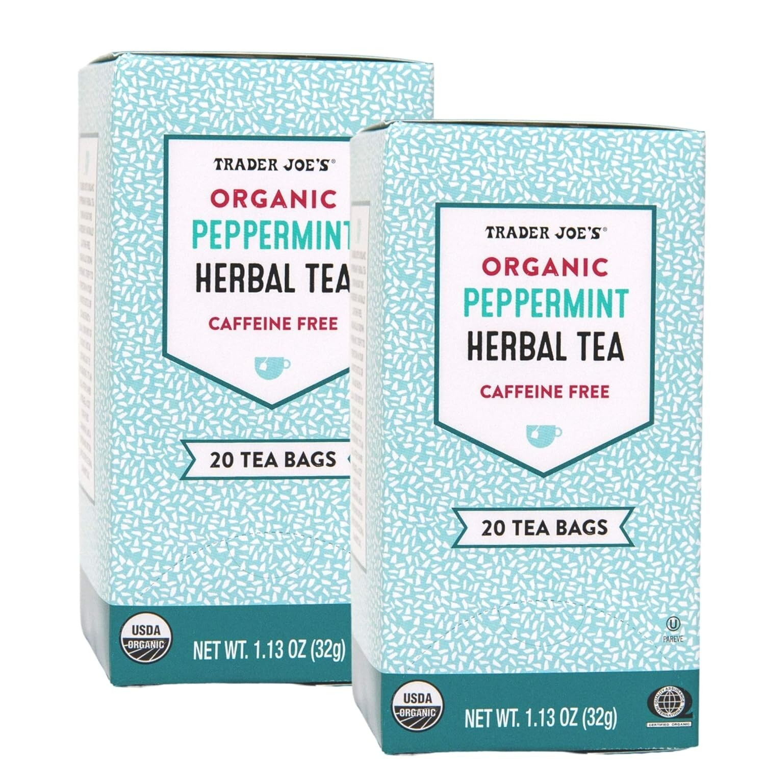 Trader Joes Peppermint Tea Organic -40 Tea Bags – Herbal Caffiene Free (2 Packs)