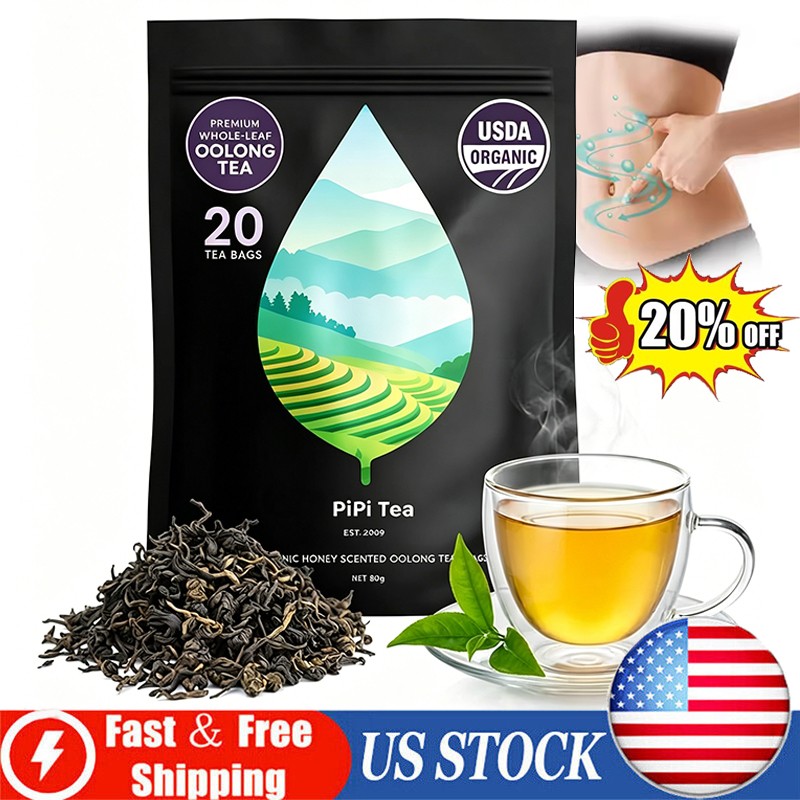PiPi Tea Organic Oolong Tea Bags – Whole Leaf, 20 Bags (4g Each) – Cortisol & Ca