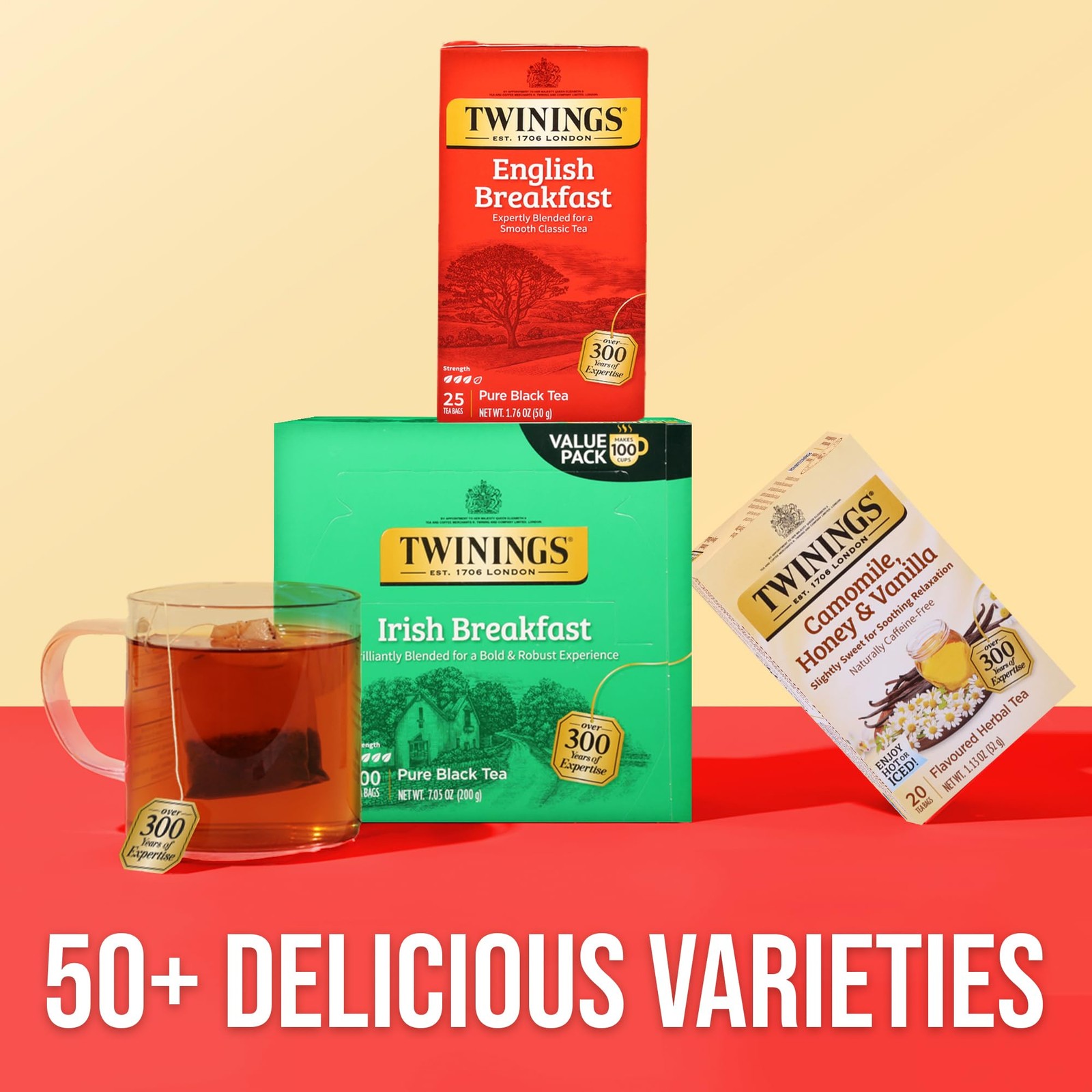 Twinings English Breakfast Tea Bags 25 Count Pack of 6 Individually Wrapped