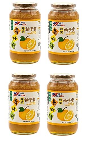 HANASIA Citron Honey Korean Citron Fruit Tea 4 Glass Jars 35.3 oz. (1 kg)