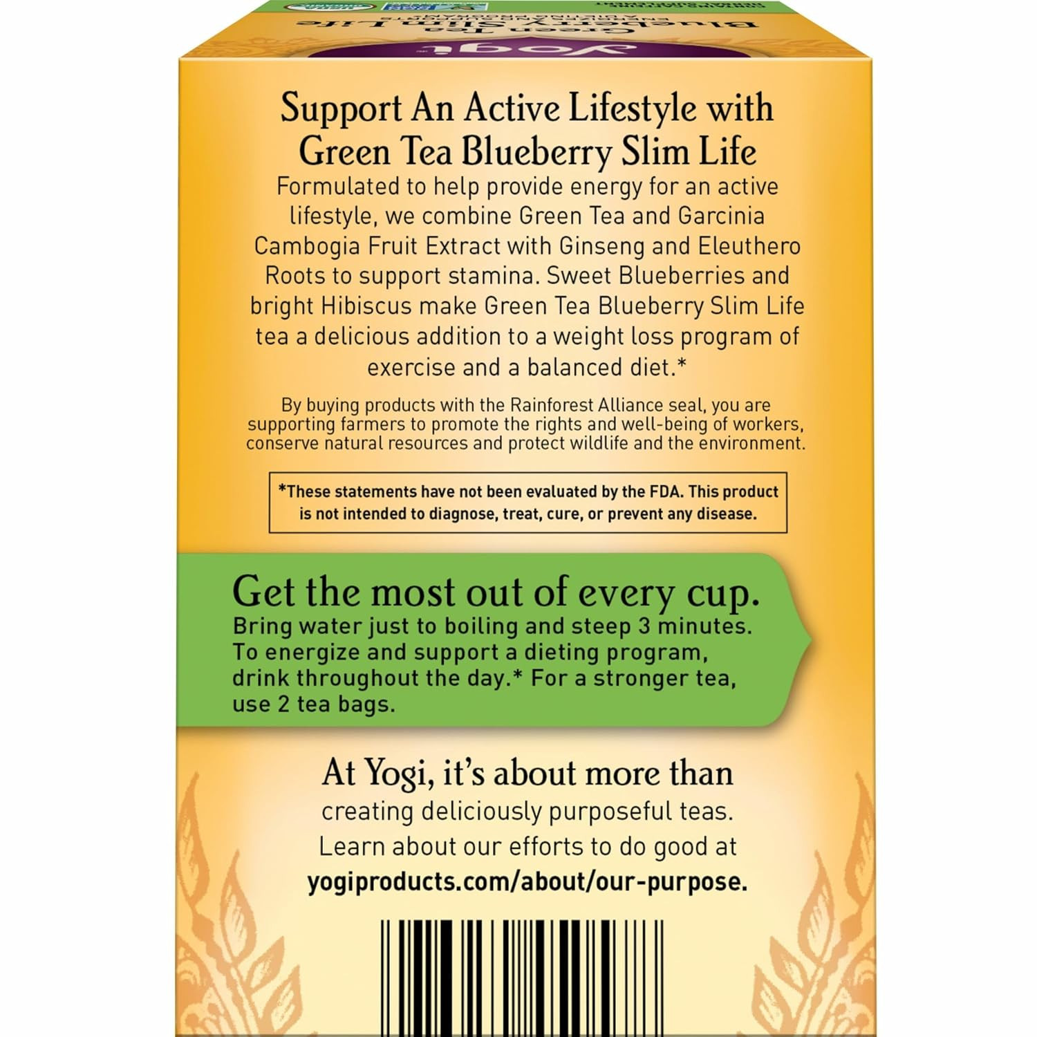 Yogi Tea Green Tea Blueberry Slim Life Tea – 16 Tea Bags per Pack (6 Packs) – Or