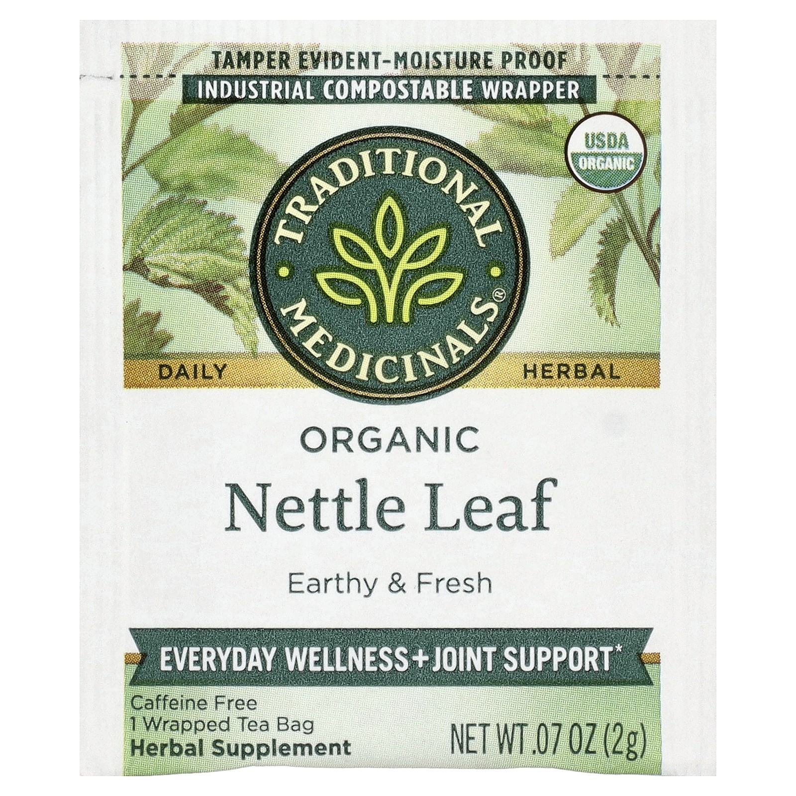 Organic Nettle Leaf, Caffeine Free, 16 Wrapped Tea Bags, 1.13 oz (32 g)