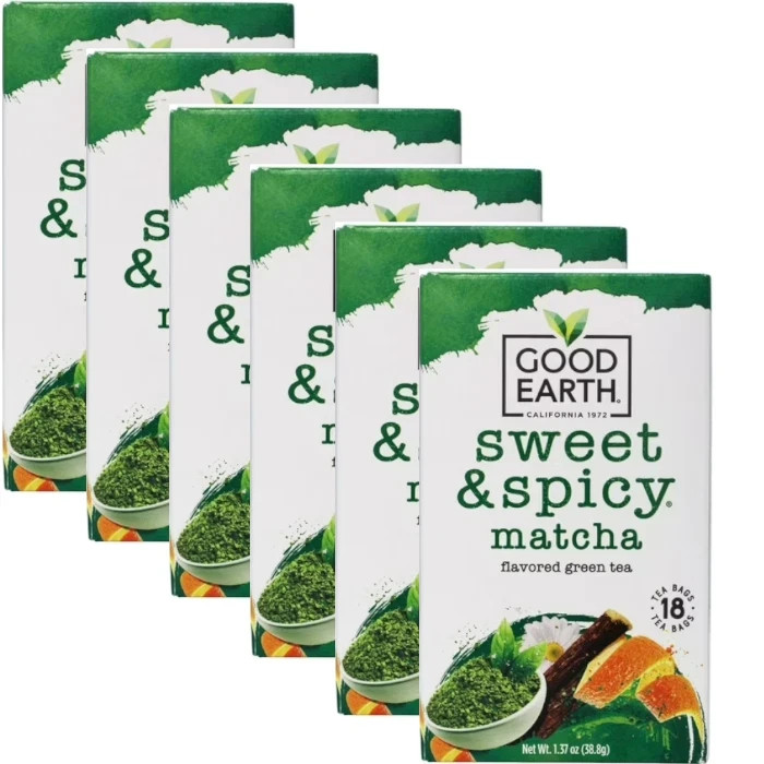 Sweet & Spicy Flavored Green Tea Matcha 18 Packets Each (Pack of 6)