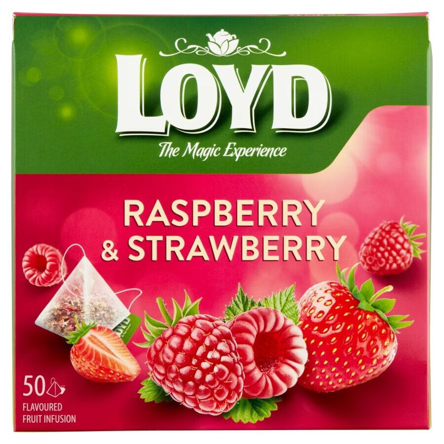 6 LOYD RASPBERRY & STRAWBERRY Flavor Fruit Tea 50 Pyramid Teabags Boxes 100g