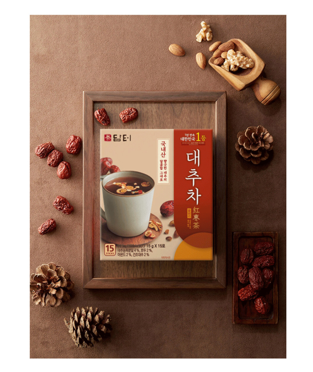 Damtuh Jujube Tea Plus 15g x 15 Sticks | Korean Red Date Tea with Nuts