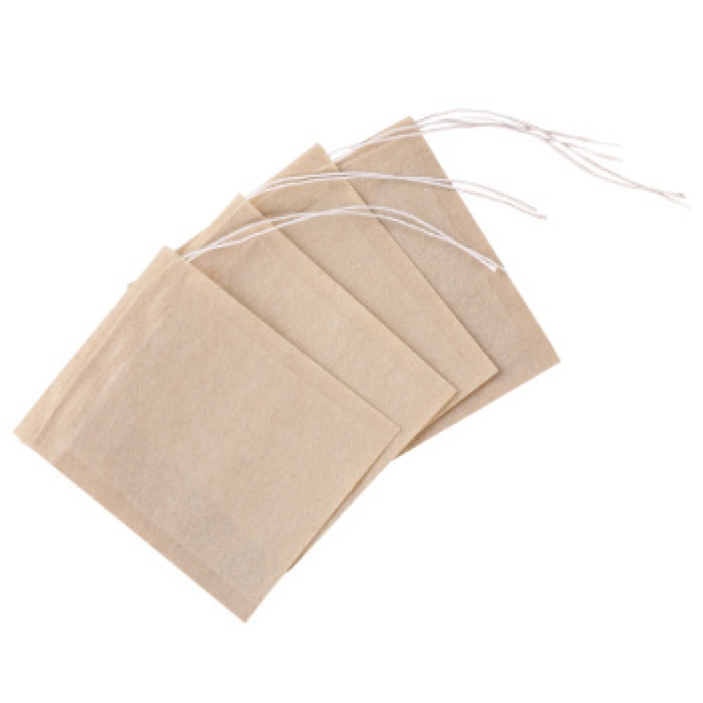 100Pcs Drawstring Tea Bag Set Reusable Food Grade Filter Paper Light Brown