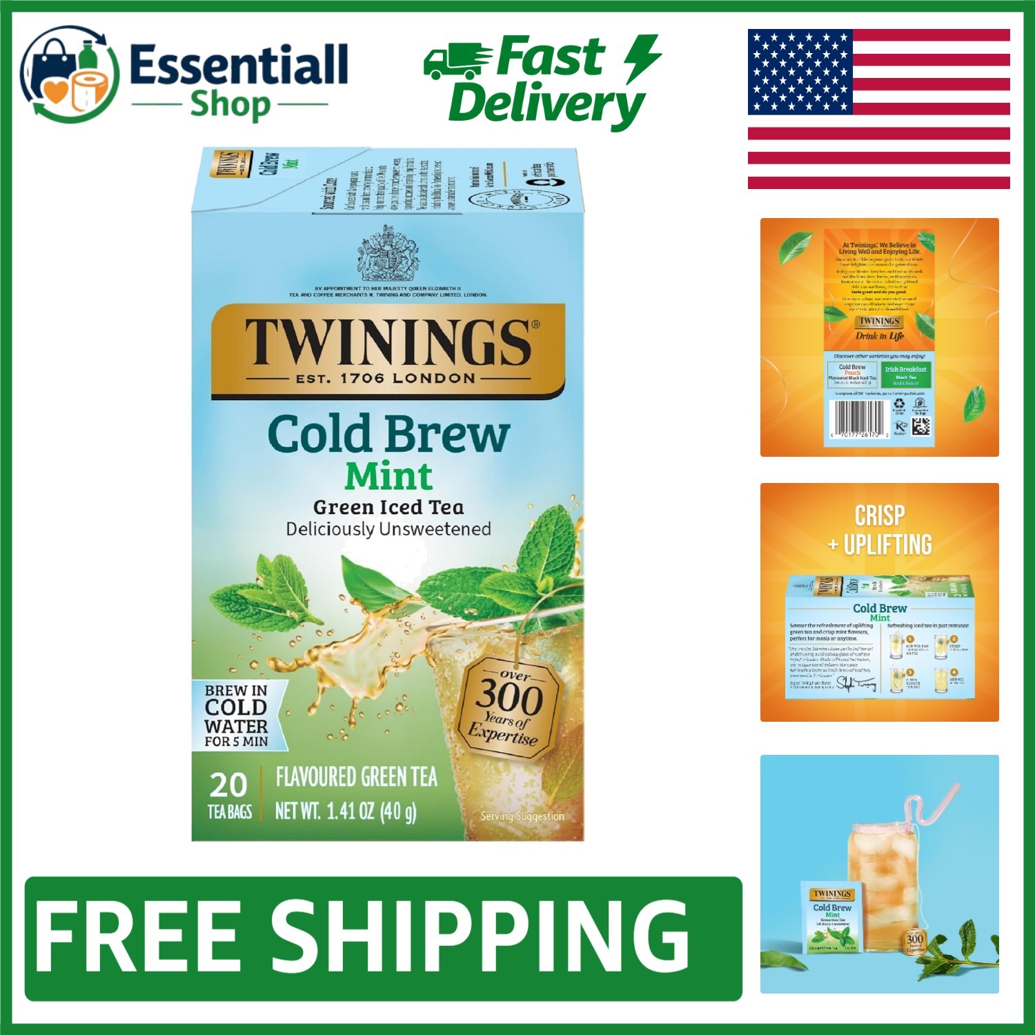Mint Green Cold Brew Tea Bags – 20 Teabags, Dairy-Free & Keto-Friendly