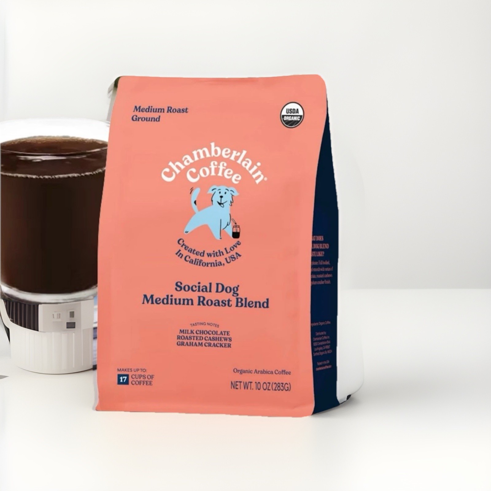 4Pack-Chamberlain CoffeeSocial Dog Medium Roast Ground Coffee 10ozPouch ORGANIC